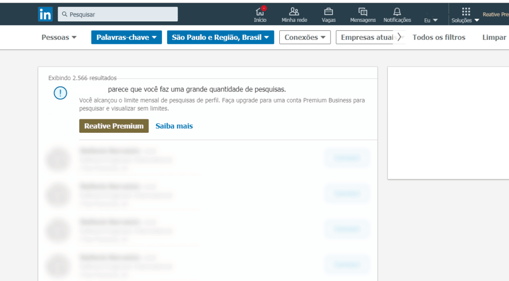 Limite de pesquisa na versão gratuita do LinkedIn