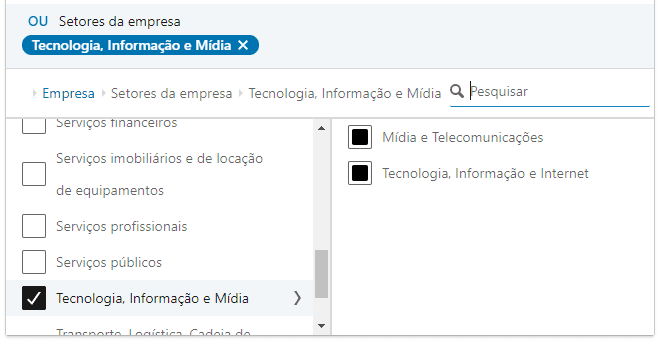 Setores da empresa - Linkedin