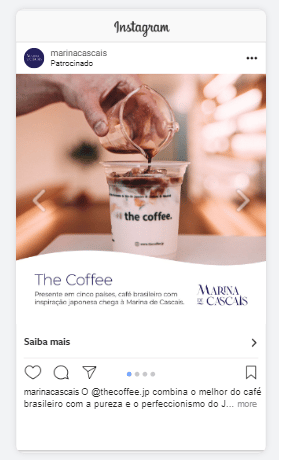 Facebook Ads feito para uma cafeteria na Marina de Cascais