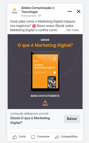 Facebook Ads do Ebook da Aldeia Comunicação