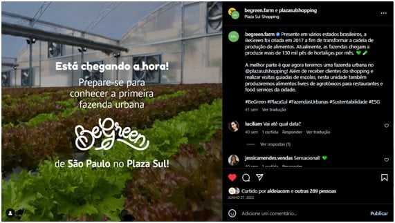 Post da BeGreen com emojis