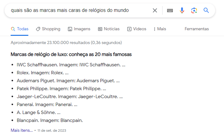 Imagem mostra exemplo de resultado de Google Snippets